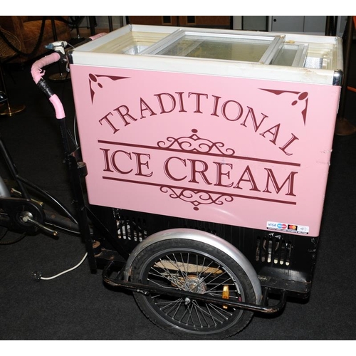 142 - Traditional Ice Cream sales tricycle with ice cream freezer to front and wicker basket to rear. Requ... 