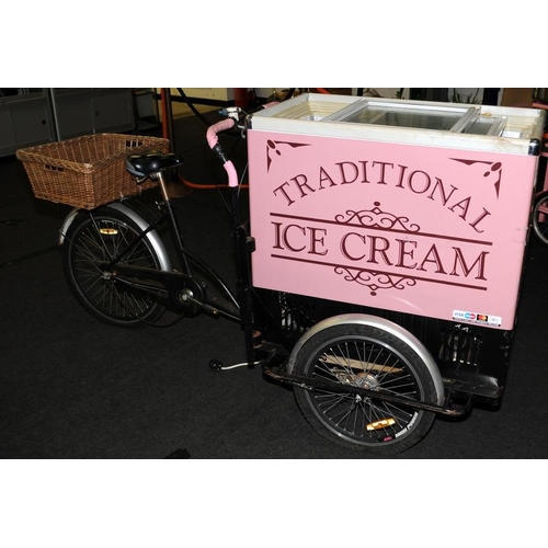 142 - Traditional Ice Cream sales tricycle with ice cream freezer to front and wicker basket to rear. Requ... 