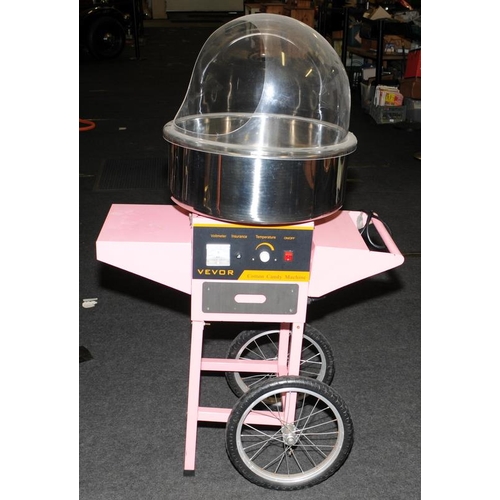 143 - Transportable candy floss maker retail point of sale by Vevor. Spoked wheels to rear for easy mobili... 