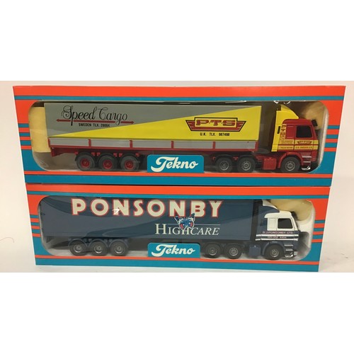 23 - Tekno 1/50th scale Truck pair: P.T.S Speed Cargo, Ponsonby Highcare. Both appear Excellent to Near M... 