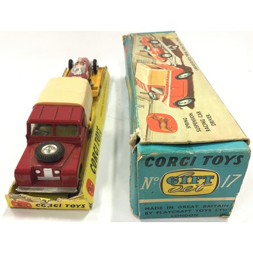 81 - Corgi. GS17 Gift Set to include Land Rover: red, cream plastic canopy, lemon interior, silver trim, ... 