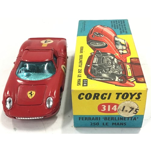 87 - Corgi 314 Ferrari Berlinetta 250 Le Mans - red body, blue tinted windows, yellow, white and black ra... 