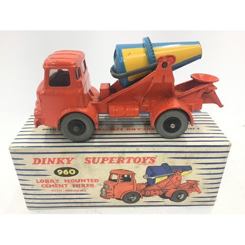 86 - Dinky 960 Albion Chieftain Lorry Mounted Cement Mixer - orange, silver trim, with windows, blue barr... 