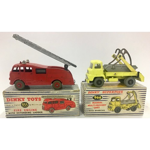 91 - Dinky 955 Fire Engine with extending ladder - red including ridged hubs, silver ladder - Good Plus i... 