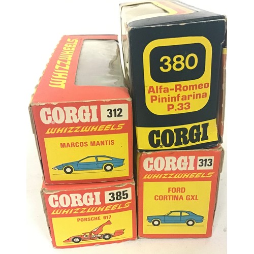 57 - 3 x Corgi Whizzwheels models and one other Corgi model to include 380 Alfa-Romeo Pininfarina P.33, 3... 