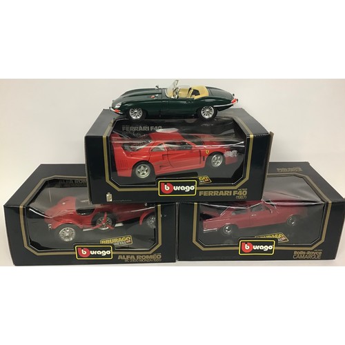 35 - Burago 1/18 scale boxed models and one unboxed to include Ferrari F40, Rolls Royce Camargue, Alfa Ro... 