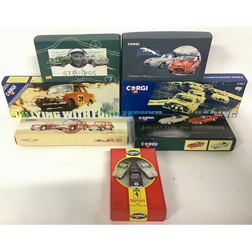 47 - Corgi Racing Car sets group of boxed models to include Stirlings Choice, Alpine Rally Set, Ferrari 1... 