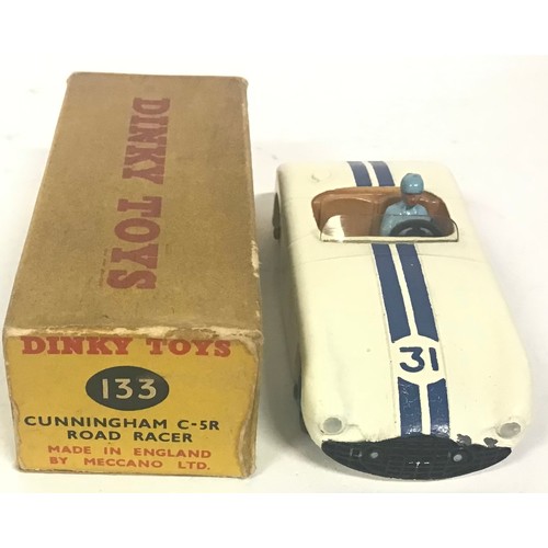 93 - Dinky 133 Cunningham Road Racer - off white body, brown interior with light blue figure driver, mid-... 