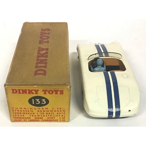 93 - Dinky 133 Cunningham Road Racer - off white body, brown interior with light blue figure driver, mid-... 