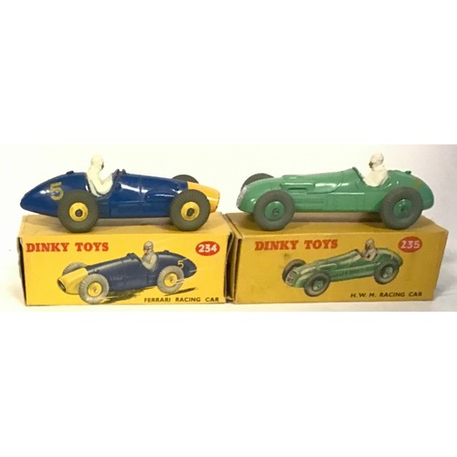 94 - Dinky 234 Ferrari Racing Car - blue, yellow nose, racing number 5 and ridged hubs with grey treaded ... 