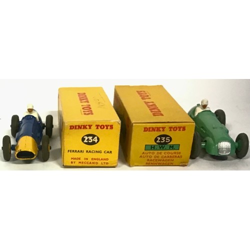 94 - Dinky 234 Ferrari Racing Car - blue, yellow nose, racing number 5 and ridged hubs with grey treaded ... 