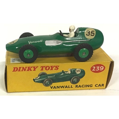 96 - Dinky 239 Vanwall Racing Car - green, mid-green ridged hubs with black treaded tyres, silver trim, b... 