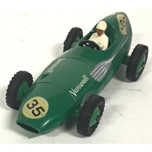 96 - Dinky 239 Vanwall Racing Car - green, mid-green ridged hubs with black treaded tyres, silver trim, b... 