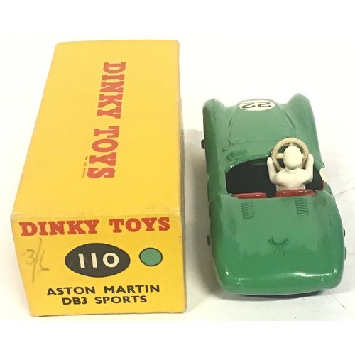 97 - Dinky 110 Aston Martin DB3 Sports Car - mid-green, red interior and ridged hubs, figure driver, silv... 