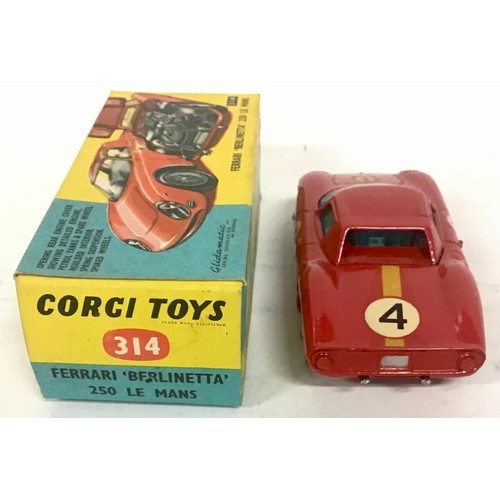 103 - Corgi 314 Ferrari Berlinetta 250 Le Mans - red body, blue tinted windows, yellow, white and black ra... 