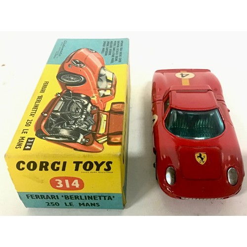 103 - Corgi 314 Ferrari Berlinetta 250 Le Mans - red body, blue tinted windows, yellow, white and black ra... 