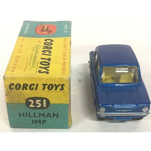 104 - Corgi 251 Hillman Imp - blue body, yellow interior, silver trim, spun hubs - Excellent p in a genera... 