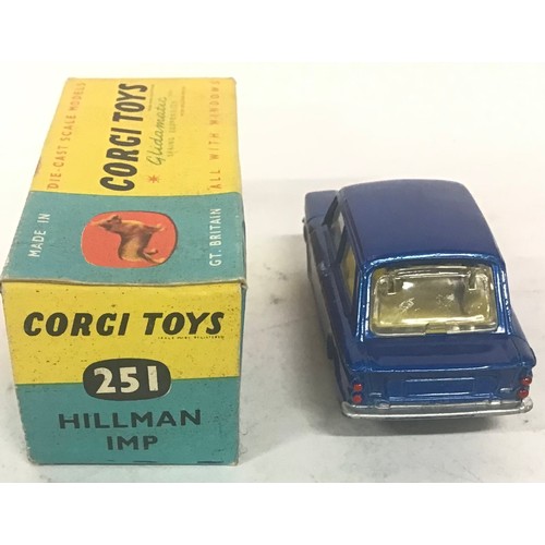 104 - Corgi 251 Hillman Imp - blue body, yellow interior, silver trim, spun hubs - Excellent p in a genera... 