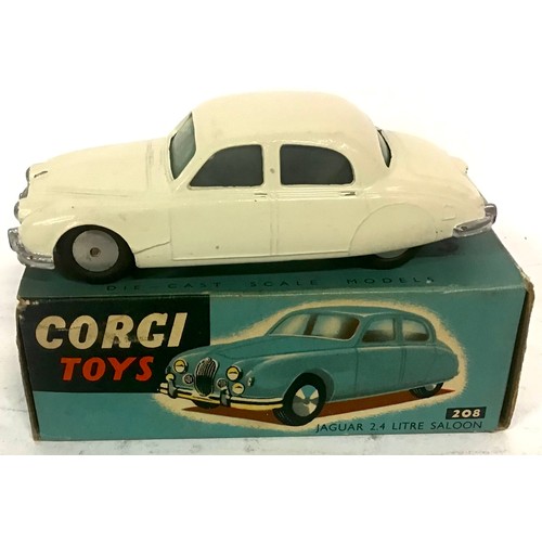 105 - Corgi 208 Jaguar 2.4 litre Saloon - white body, flat spun hubs - Good (slightly grubby) blue picture... 