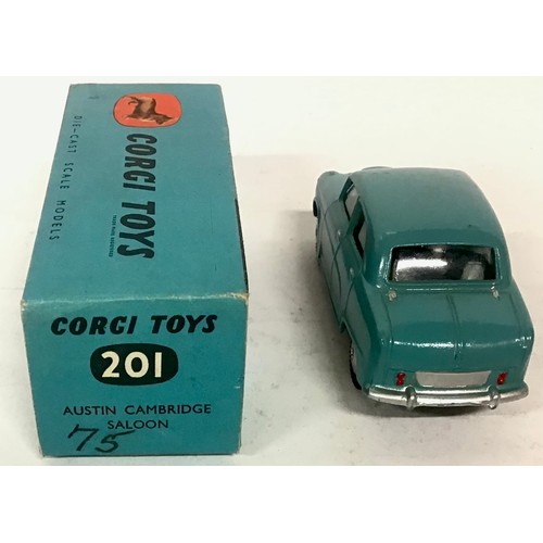 101 - Corgi 201 Austin Cambridge Saloon - drab light blue, silver trim, flat spun hubs - Excellent to Near... 