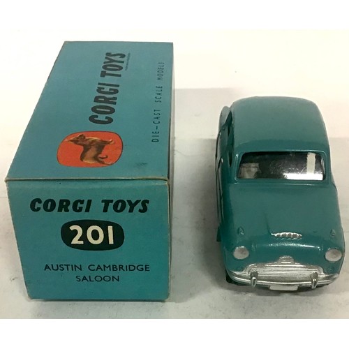 101 - Corgi 201 Austin Cambridge Saloon - drab light blue, silver trim, flat spun hubs - Excellent to Near... 