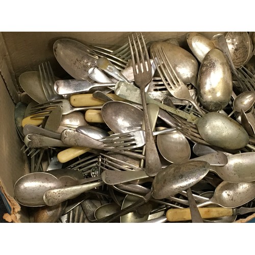 101 - Large collection of assorted silver plated flatware to include mother of pearl handled examples.