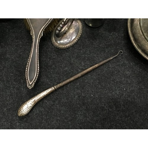 109 - Large collection of silver plate, pewter and a small silver boot lace puller.