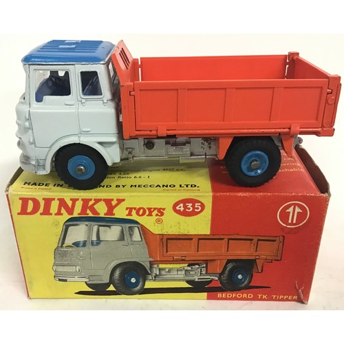 121 - Dinky 435 Bedford TK Tipper - off-white cab with blue roof, blue interior, silver chassis with orang... 