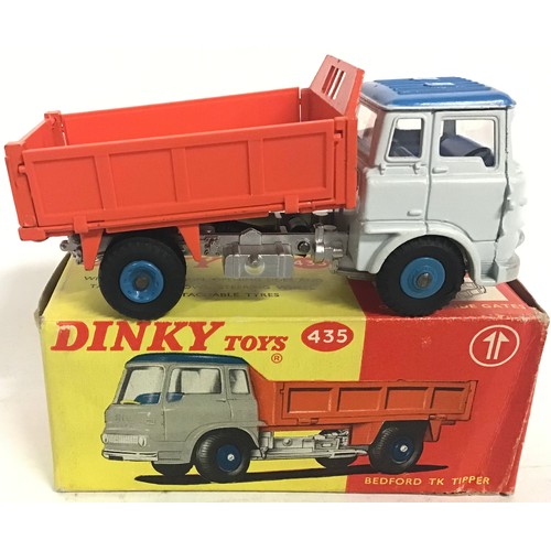 121 - Dinky 435 Bedford TK Tipper - off-white cab with blue roof, blue interior, silver chassis with orang... 