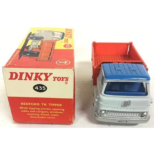 121 - Dinky 435 Bedford TK Tipper - off-white cab with blue roof, blue interior, silver chassis with orang... 