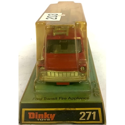 124 - Dinky 271 Ford Transit Fire Appliance - red, cast hubs. appears Excellent in Fair Plus bubble Pack a... 