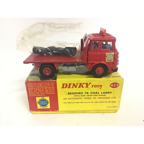 123 - Dinky 425 Bedford TK Coal Lorry - red cab, back and plastic hubs, blue interior, silver chassis and ... 