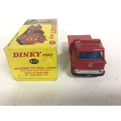 123 - Dinky 425 Bedford TK Coal Lorry - red cab, back and plastic hubs, blue interior, silver chassis and ... 