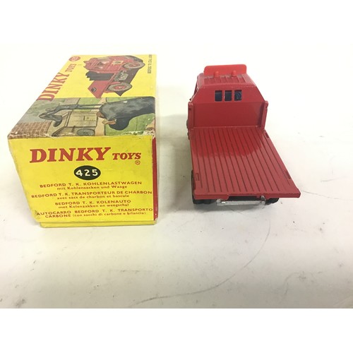 123 - Dinky 425 Bedford TK Coal Lorry - red cab, back and plastic hubs, blue interior, silver chassis and ... 