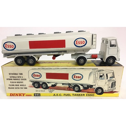 128 - Dinky 945 AEC “Esso” Fuel Tanker finished in white cab, pale grey chassis, black interior, white tan... 