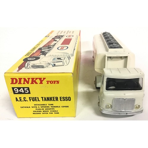 128 - Dinky 945 AEC “Esso” Fuel Tanker finished in white cab, pale grey chassis, black interior, white tan... 