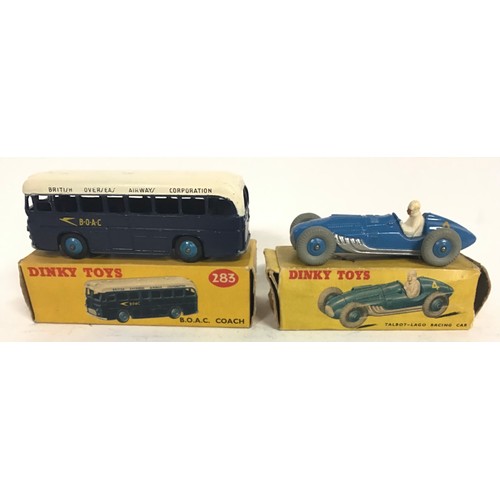 129 - 2 Dinky Models: Dinky 23K/230 Talbot Lago Grand Prix Racing Car - mid-blue body with yellow racing n... 