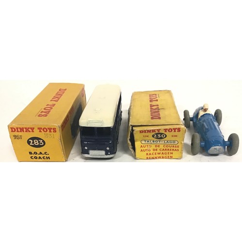 129 - 2 Dinky Models: Dinky 23K/230 Talbot Lago Grand Prix Racing Car - mid-blue body with yellow racing n... 