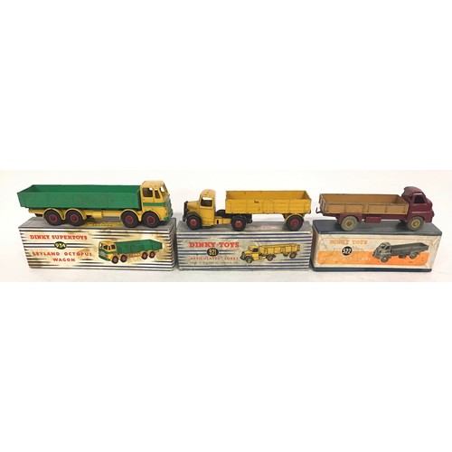 120 - 3 Dinky models: 934 Leyland Octopus Wagon - yellow cab & chassis, green back, front & side flashes, ... 