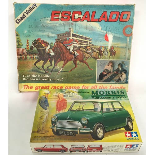 164 - Vintage Chad Valley Escalado game to there with a Tamiya Morris Mini Cooper 1275S MK1 model kit.