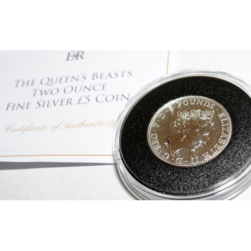 14 - The Queens Beasts 2 oz fine silver piedfort £5 coin. Limited edition of 2017. in presentation box wi... 