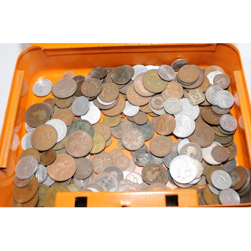 66 - Metal cash box containing a collection of coins and notes including some silver