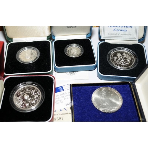 7 - A collection of silver coins to include proof Crowns, Two pounds and One Pound coins with certificat... 