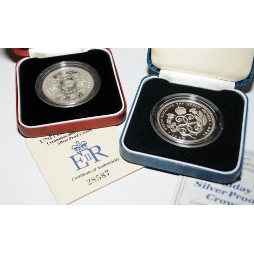 7 - A collection of silver coins to include proof Crowns, Two pounds and One Pound coins with certificat... 