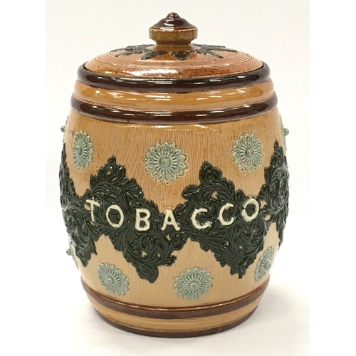 302 - Doulton Lambeth antique stoneware tobacco jar together with a Victorian glass fairy/night light with... 