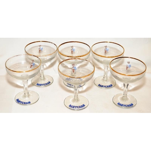 308 - Set of six original 1950's white fawn Babycham glasses