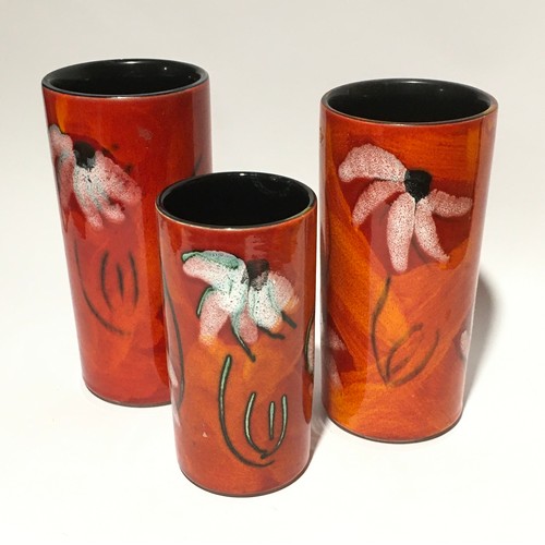 12 - Poole Pottery living glaze Daisy pair of cylinder vases 8.2