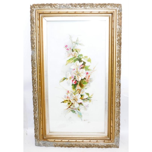 326 - A pair of antique framed oils on porcelain depicting floral sprays. Dated and signed A.L.T.. Frame s... 