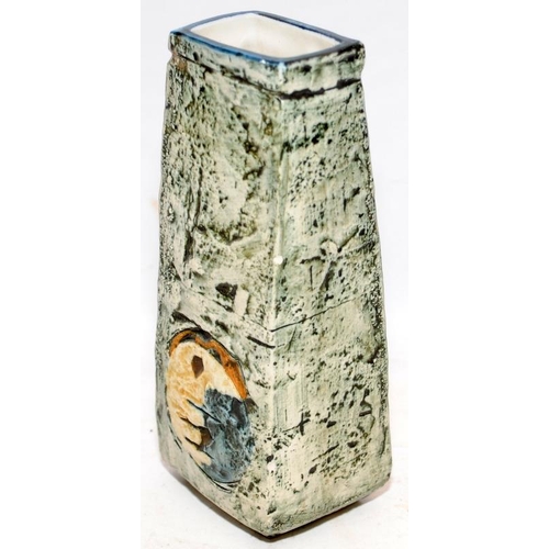 342 - Troika Stickman coffin vase signed Penny Black. 17cms tall NEW INFORMATION: A SMALL CHIP HAS BEEN ID... 