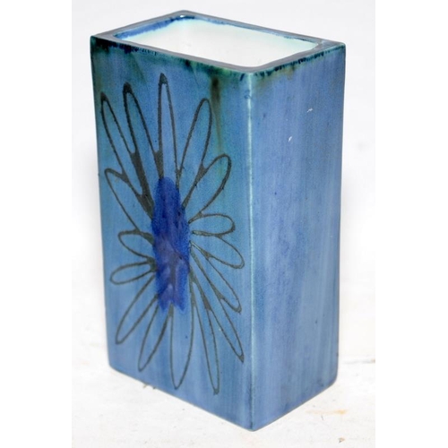 345 - Troika small blue slab vase. Unusual gloss finish piece. St Ives stamp to base. Potter probably Alis... 